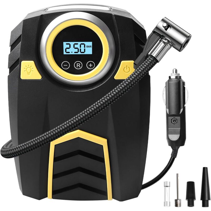 12-V-Autokompressor, Luftkompressor für Autoreifen, tragbare Luftpumpe mit Licht und LCD-Bildschirm, elektrische Luftpumpe für Motorräder, Ballons,