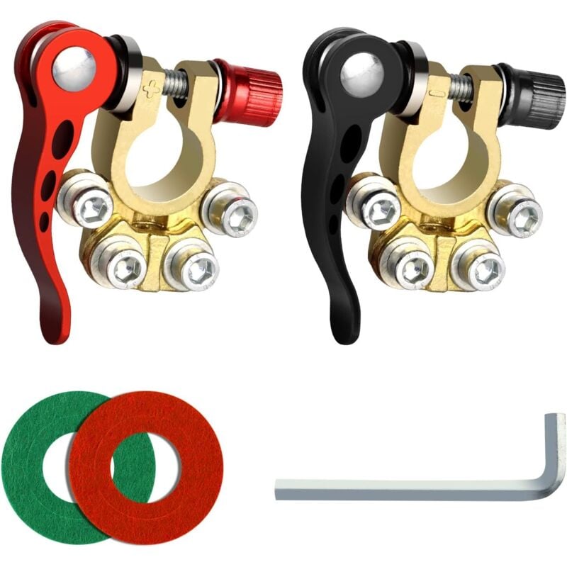 12 V/24 V Batteriepolverbinder, Plus- und Minuspol mit Korrosionsschutzscheiben und Inbusschlüssel für Auto, LKW, Wohnwagen, Boot – 2er-Pack