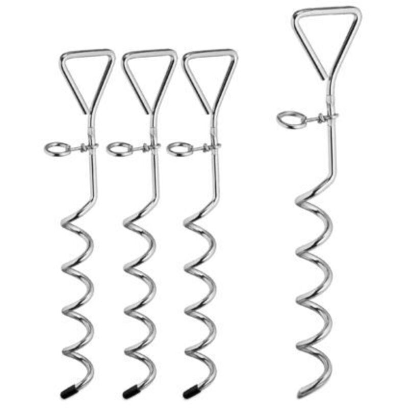 12 x Spiralhering, Erdanker für Zelte & Trampoline, Stahl, Anlegepflock für Hunde, Bodenanker, 42 cm lang, silber
