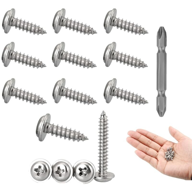 120 Stück Blechschrauben, Edelstahl Flachkopf mit Scheibe Torx Schrauben, Selbstschneidende Kreuzkopf Schrauben, Selbstbohrende Schrauben, M4x10x8