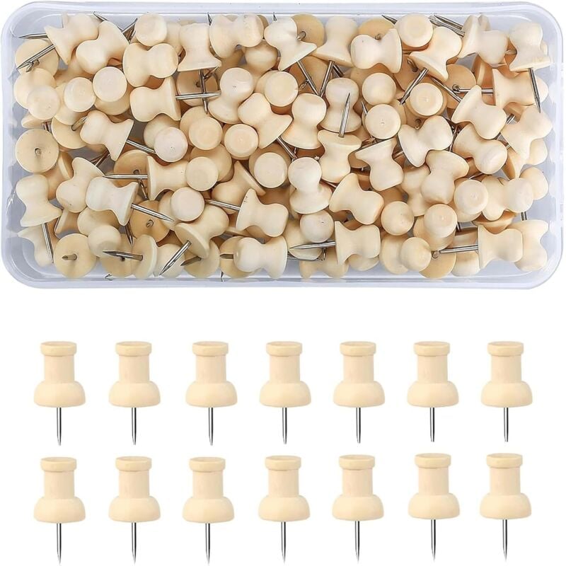 120 Stück Holz Pinnadeln Holz Pinwandnadel Rundkopfnägel Stahlnagel für Korkplatte Landkarte Fotos Haus Brüo Kalender Fotos(Holzfarbe)