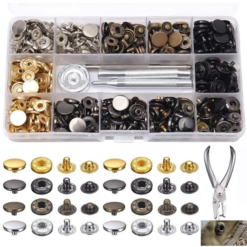 120-teiliges Metall-Druckknopf-Set – Druckknöpfe mit professioneller Lochzange und 4-in-1-Befestigungswerkzeugen für Kleidung, Taschen, Stoff