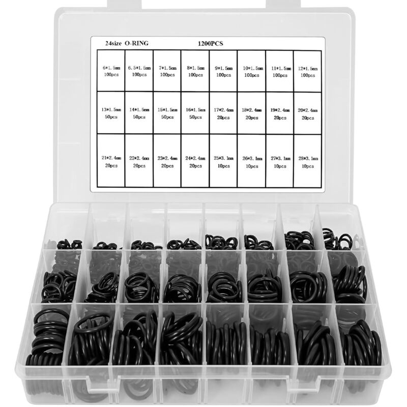 1200 Stück sortierte Gummi-O-Ringe, 24 Größen O-Ringe für Heimwerker-Sanitärreparatur, Gummischeiben, Dichtungsscheiben-Sets für