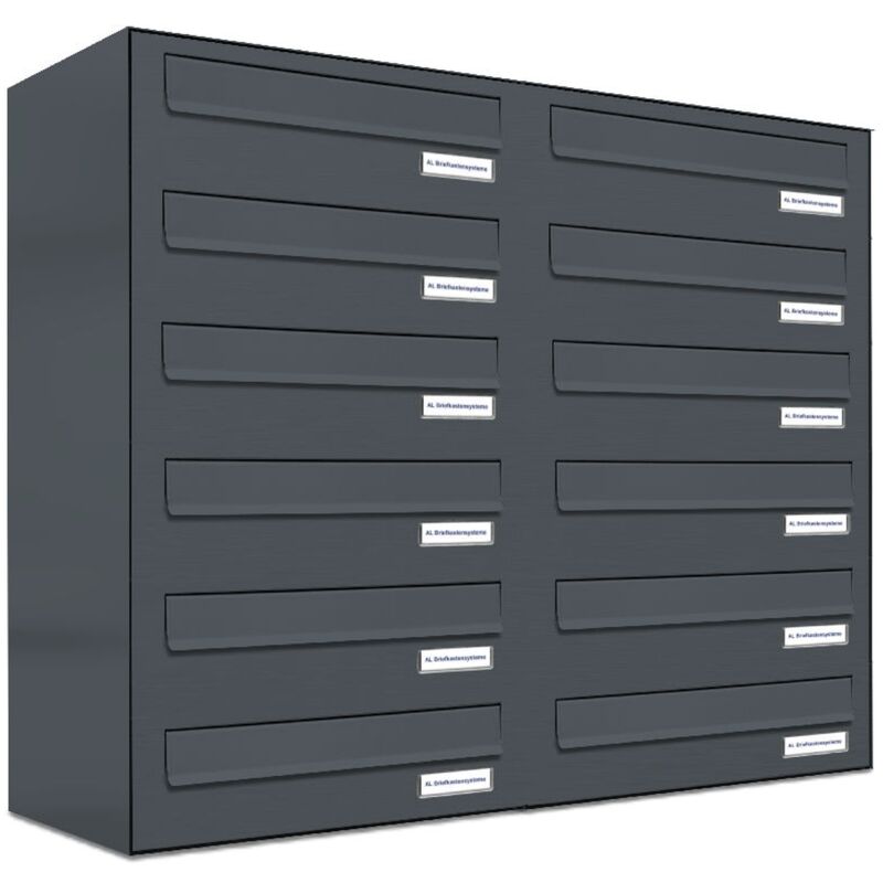Al Briefkastensysteme - 12er Briefkasten-Anlage Tür- Zaundurchwurf ral 7016 Anthrazit