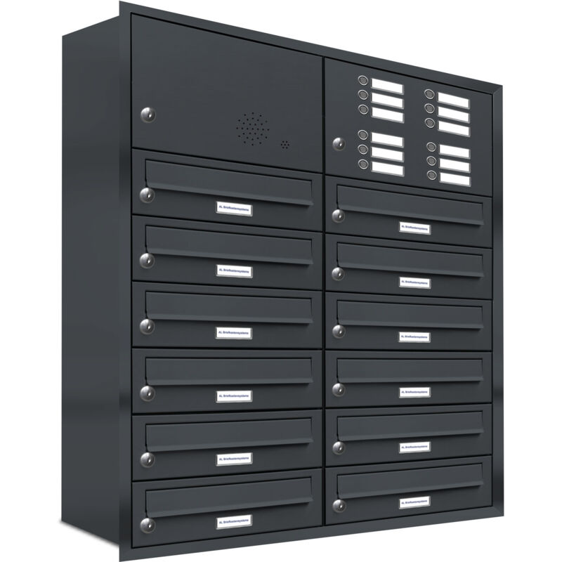 Al Briefkastensysteme - 12er Briefkasten Anlage Unterputz Montage ral 7016 Anthrazit Klingel