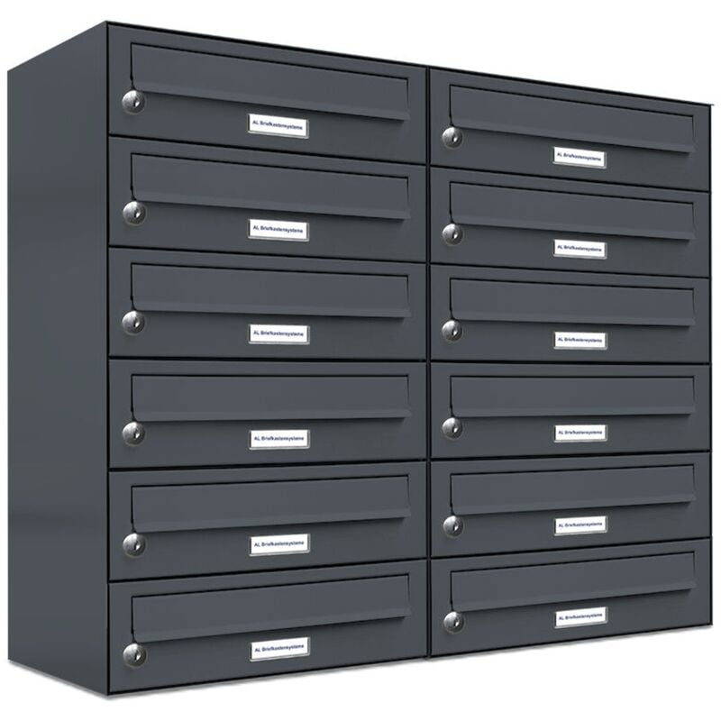 Al Briefkastensysteme - 12er Briefkasten Anthrazit Anlage 12 Fach Wandbriefkasten Postkasten