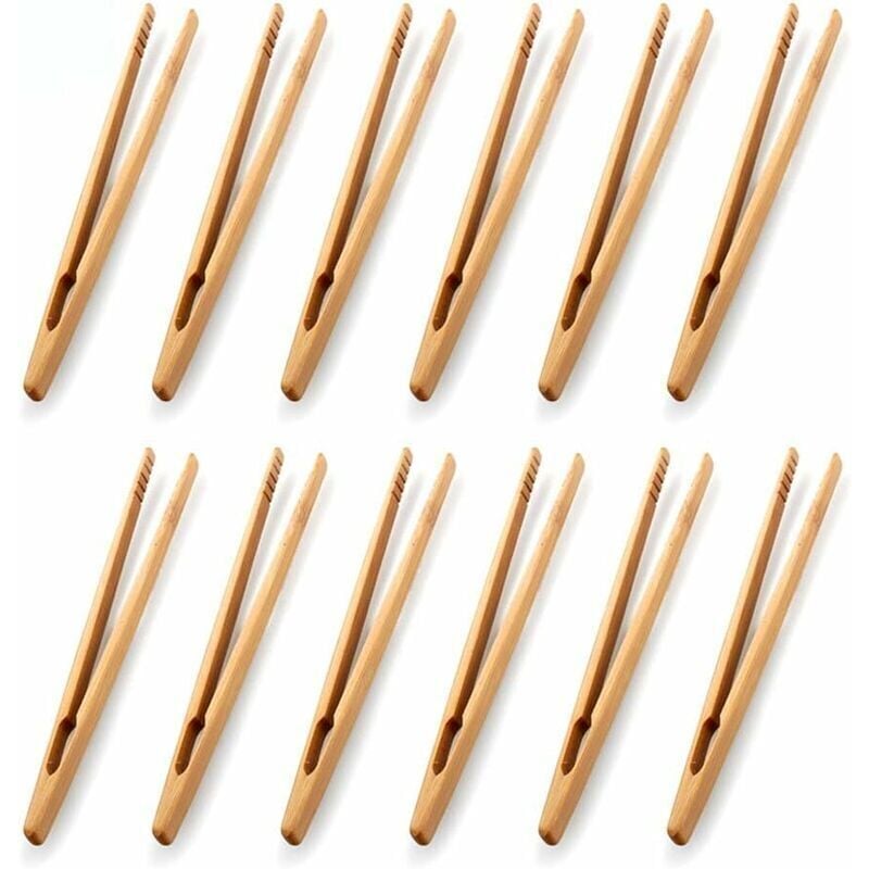Lot de 12 pinces en bambou pour toast - Pinces de cuisine en bambou - Ustensile de cuisine - Sucre - Salade en bambou - Pinces à thé Kongfu