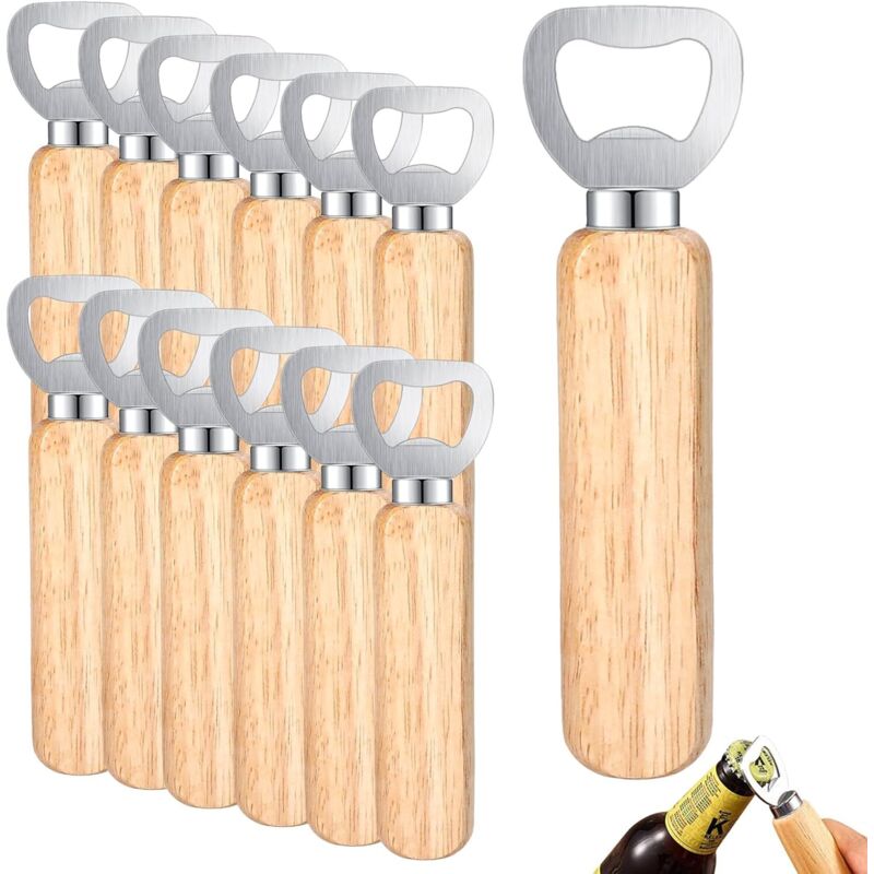 12er-Pack Flaschenöffner – Flaschenöffner aus Naturholz für Zuhause, Kneipe, Outdoor, Herren – Holzfarbe – 12 Stück