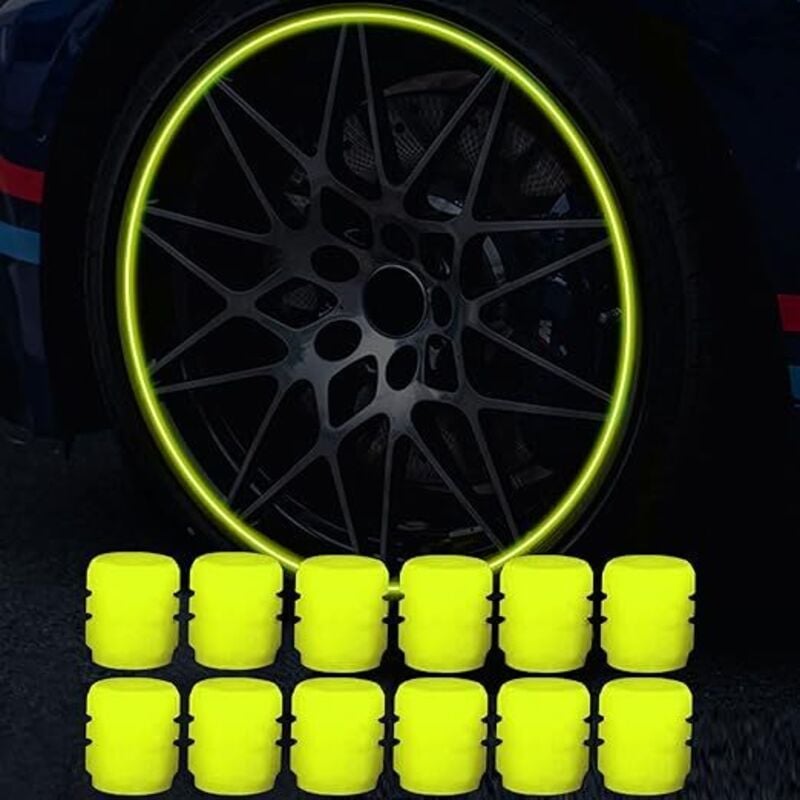 Linghhang - 12er-Pack fluoreszierende Autoreifen-Ventilkappen, universell leuchtende Autoreifen-Ventilkappen, staubdichte Autokappe für Auto, suv,