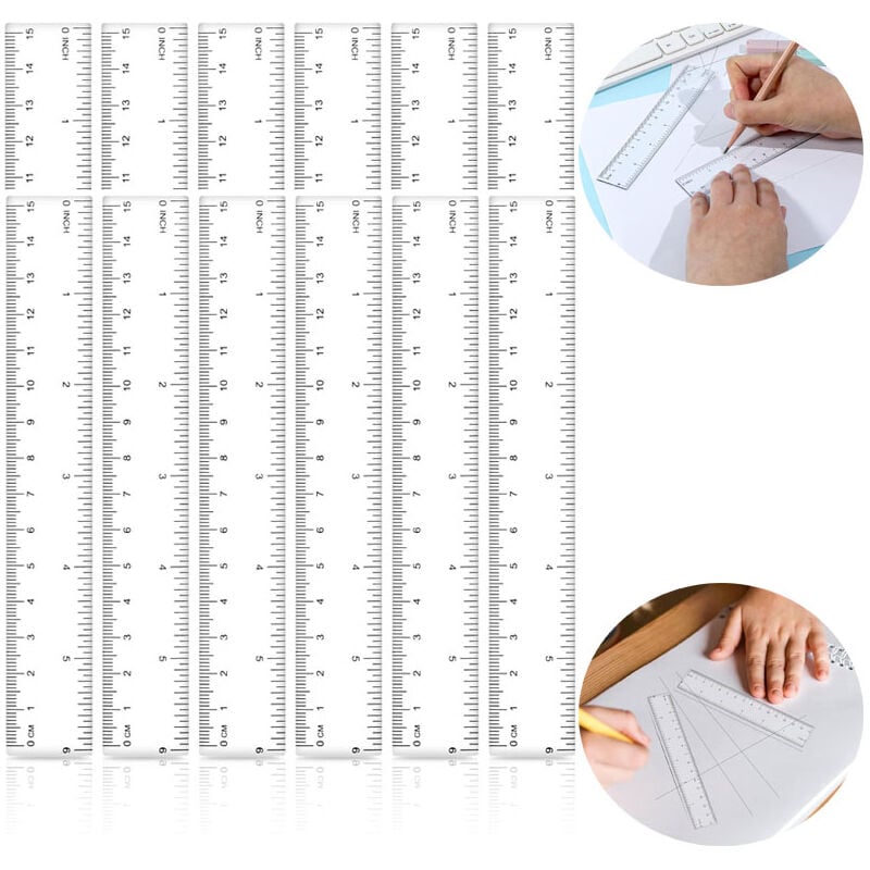 Bluedeer - 12er-Pack Kunststofflineale lineal 15cm Transparentes Präzisionslineal mit metrischer und Zoll-Skala für die Schule Geprägte