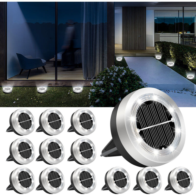 12er-Pack Solar-Bodenleuchten, 8 LED-Solar-Gartenleuchten, wasserdichter Solar-Außenstrahler, Solarbeleuchtung für Terrasse, Weg, Rasen, Hof, Pool