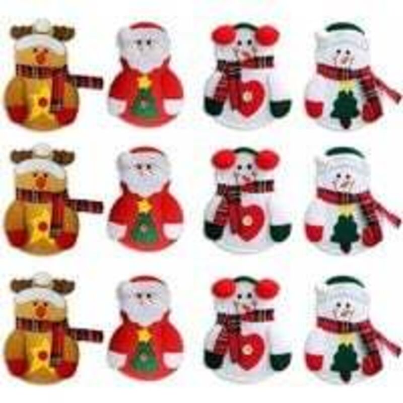 Tonchean - 12er-Pack Taschen für Küchenutensilien mit Weihnachtskostüm-Design, Messer, Gabeln, Beutel, Weihnachtsmann, Schneemann, Elch,