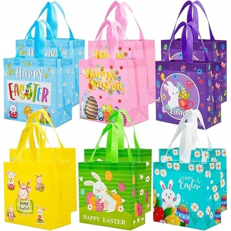 12er Set Oster-Geschenktüten aus Vliesstoff, 6 Designs