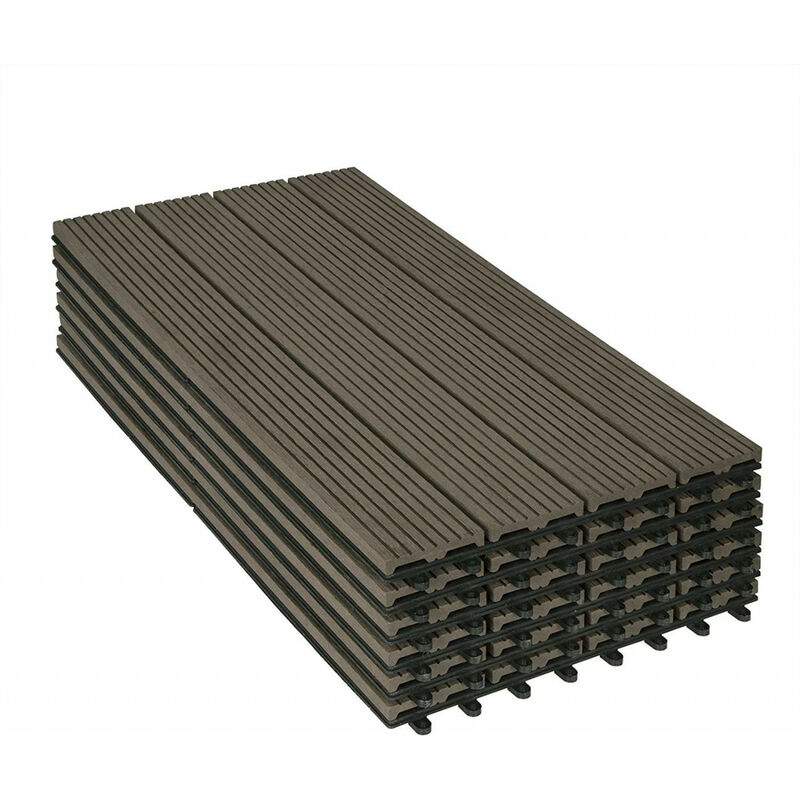 WOLTU 12er-Set WPC Terrassenfliesen mit Klicksystem Terrassendielen Holz-Optik 30x60cm, Fliese Bodenfliese Klickfliese Bodenbelag Coffee (12 Stück /