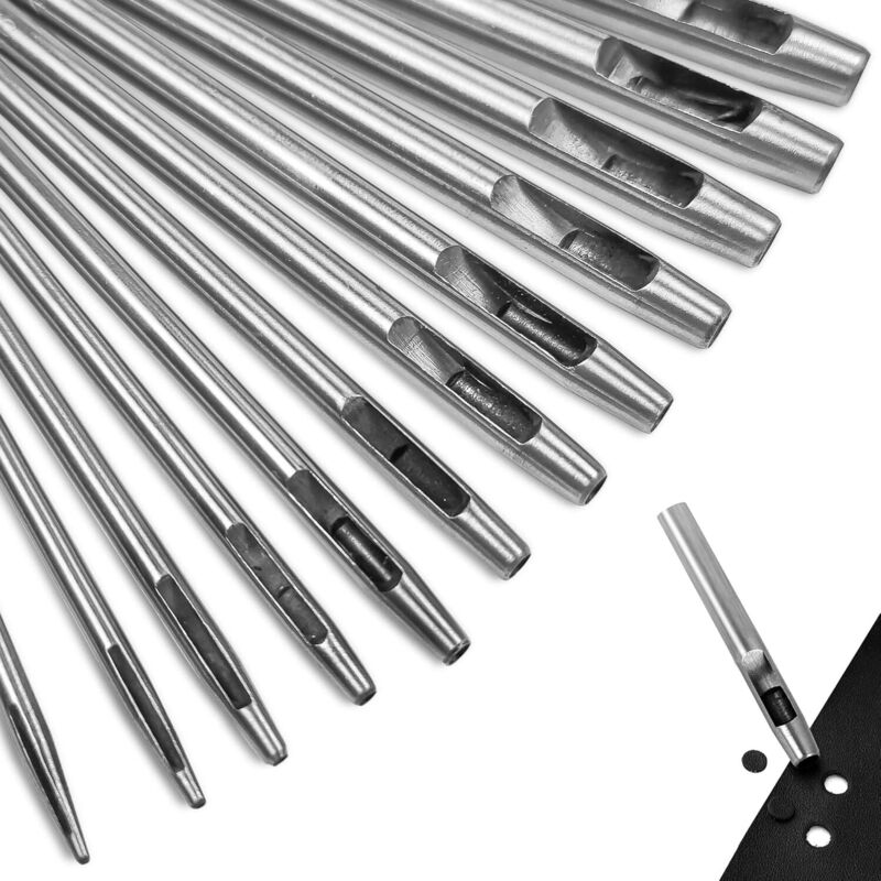 12er Stanzwerkzeug Set, Locheisen Satz für Leder, Uhrenarmband, Dichtung Gürtel, Schuh, Stoff, Leinwand Kleidung, Öse Runde 0.5-6mm (Rostfreier