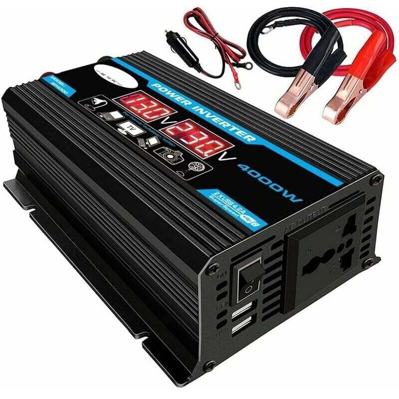 12V 220V Konverter, ac 12V 220V/110V 4000W Auto zu Auto Reiner Sinuswellen-Wechselrichter, Ladegerät-Konverter, Dual-USB-Wechselrichter-Adapter,