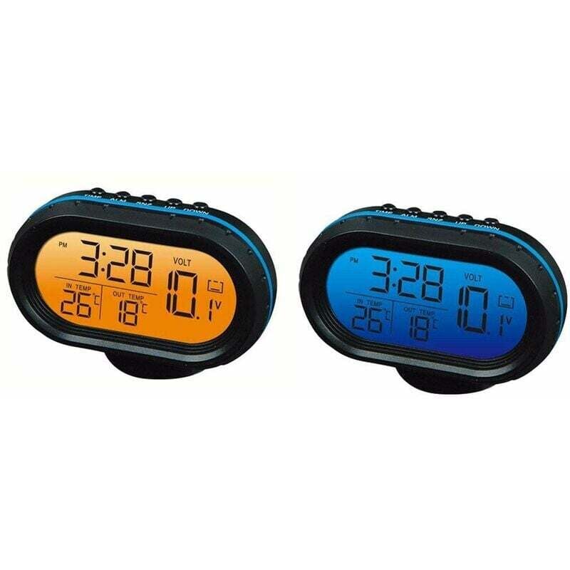 12V Auto Digital Thermometer Voltmeter Uhr Alarm Monitor, Uhr Spannungsmesser Multifunktionale Auto Temperaturanzeige, LCD Uhr Monitor Batterie Meter