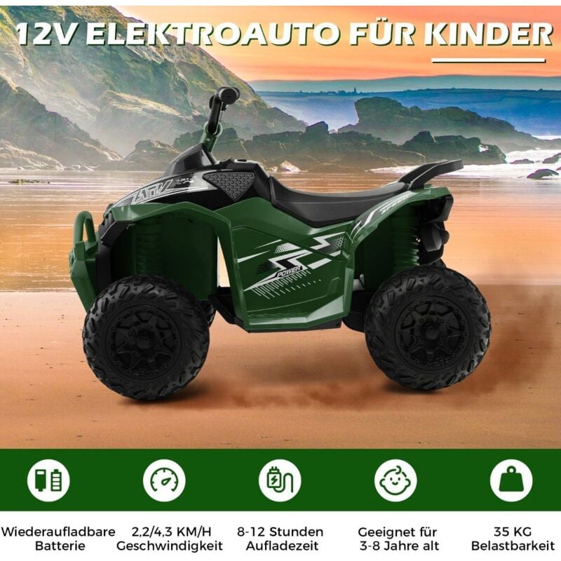 Northix - 12v elektro kinderquad mit 2243 kmh geschwindigkeit amp hupe musik amp led leuchten elektroquad grun