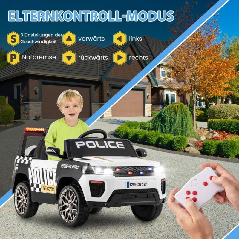 12v kinder elektroauto polizei elektrisches kinderauto mit fernbedienung elektro auto fur kinder ab 3 jahren wei