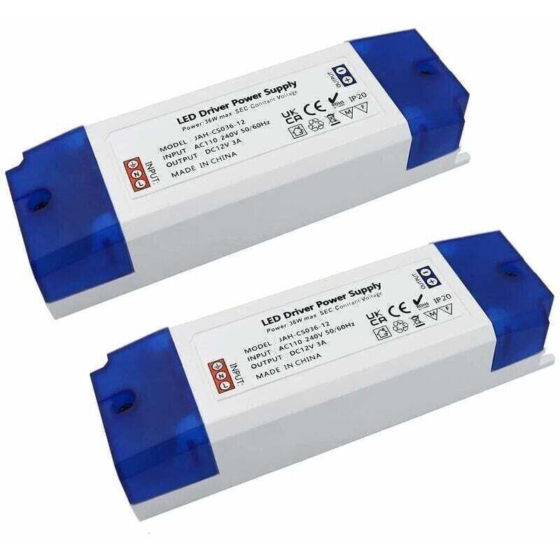 12V LED-Transformator - 230V auf 12V LED-Transformator - 0-36W LED-Transformator-Treiber - Für Unterbauleuchten, MR16 MR11 G4 LED-Lampen (2er-Pack)