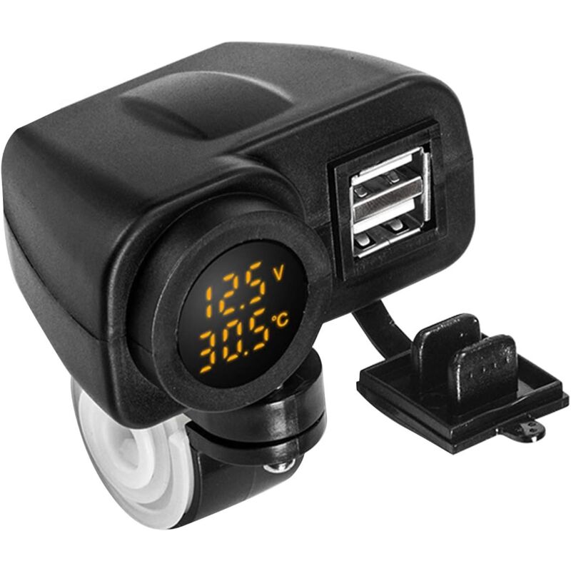 12V Motorrad Dual USB Ladegerät, 5V 2,1A Ladegerät Buchse 2 Port Wasserdichter Stecker Voltmeter für Motorrad Handys,Gelb