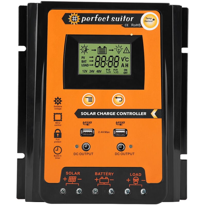 Jeffergarden 12V/24V 70A pwm mppt Kurzversion Solarladeregler Panel Batterieregler Dual usb lcd Display