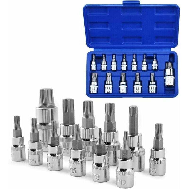 13-teiliger Torx-Steckschlüsselsatz, Torx-Nuss-Steckschlüsselsatz T8-T70 S2, Torx-Nuss-Steckschlüssel aus Stahl.