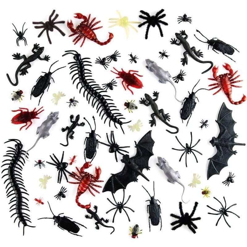 Bluedeer - 132 Stücke Kunststoff Realistische Bugs Insekten Kakerlaken Spinnen Scorpions Ratten Geckoes Hundertfüßer Fliegen Fledermäuse für