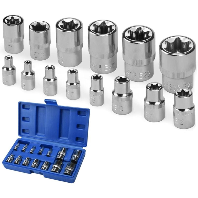 L&h-cfcahl - 14-teilige Torx-Stecknüsse, Torx E4 – E24 Innensechskant-Stecknüsse auf 1/4-Zoll-, 1/2-Zoll- und 3/8-Zoll-Schiene,