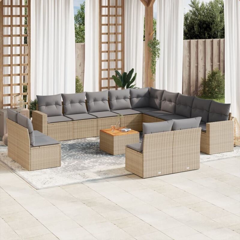 Vidaxl - 14-tlg. Garten-Sofagarnitur mit Kissen Beige Poly Rattan