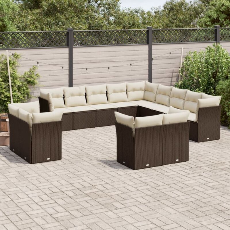 13-tlg. Garten-Sofagarnitur mit Kissen Braun Poly Rattan Vidaxl