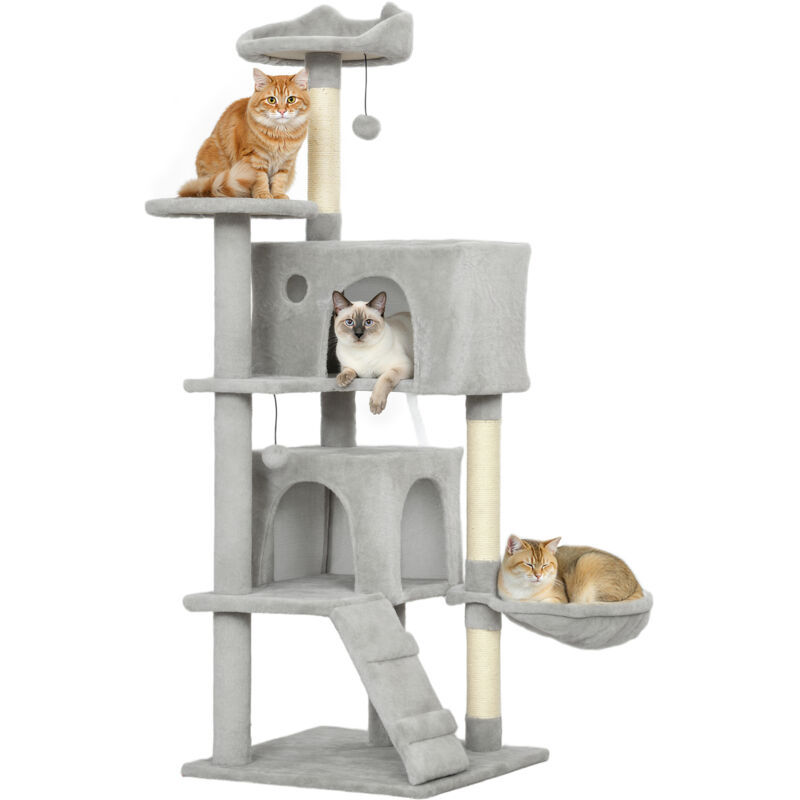 140 cm Katzenkratzbaum, mehrere Ebenen, Sisal-Kratzpfosten, Höhlen, Plüsch-Plattformen, Hängematte, Leiter, Spielbälle