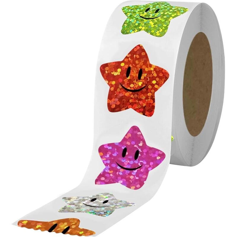 1400 lächelnde Sternaufkleber, perfekt als Belohnung für Kinder, 8 leuchtende Farben, für Schulbedarf und Lehrer, jede Rolle hat einen Durchmesser