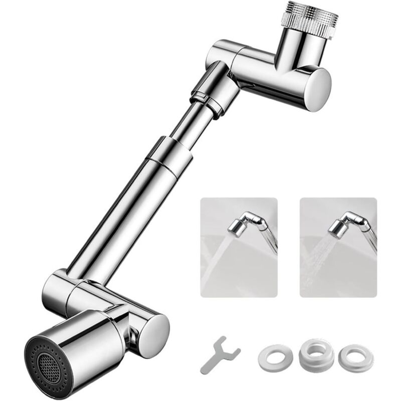 Coocheer - 1440° schwenkbare Wasserhahndüse, 2 Sprühdüsen, 1080° multifunktionale schwenkbare Wasserhahnverlängerung mit wassersparendem