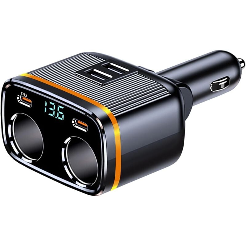 145 w Mehrfachsteckdose für Zigarettenanzünder, USB-C-Ladegerät, Dual-USB+PD mit LED-Voltmeter, 12 V/24 v Splitter-Adapter für GPS/Smartphone/Tablet