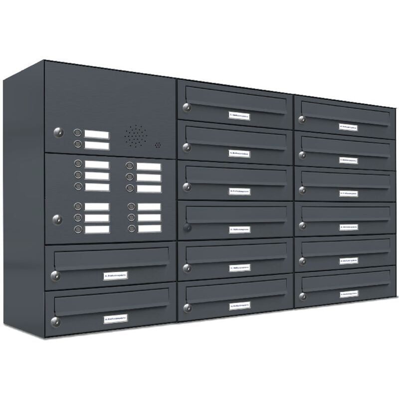 Al Briefkastensysteme - 14er Briefkasten Anlage Aufputz - Wandmontage ral 7016 Anthrazit Klingel