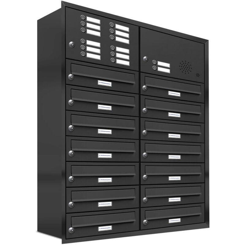 Al Briefkastensysteme - 14er Briefkasten Anlage Unterputz Montage ral 7016 Anthrazit Klingel