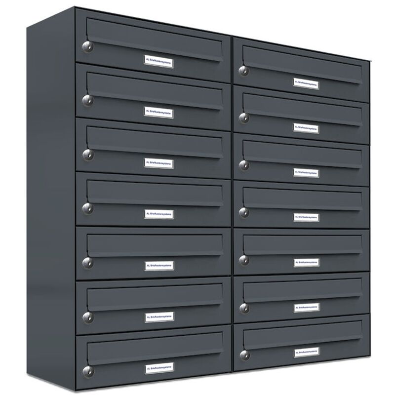 Al Briefkastensysteme - 14er Briefkasten Anthrazit Anlage 14 Fach Wandbriefkasten Postkasten