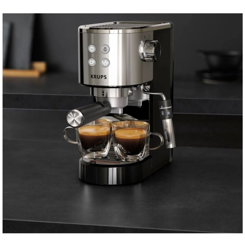 Krups - 15 bar espressomaschine aus edelstahl/schwarz XP444C10