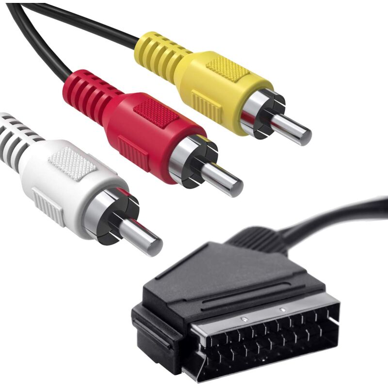 1,5 m SCART-auf-3RCA-Stecker-Kabel, SCART-Stecker auf RCA-Stecker, umschaltbares Audio-Video-AV-Audio-Video-Konverter-Adapterkabel für tv,