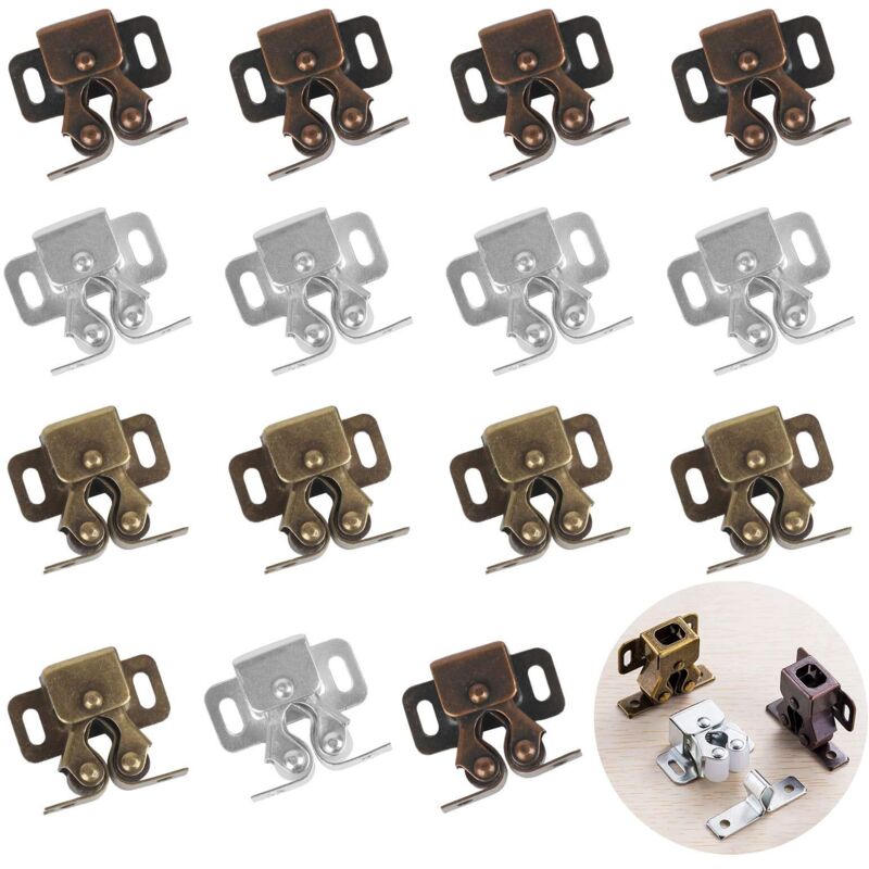 15 Pcs Cupboard Door Catches Closer Latches for Double Cabinet Door Drawer Polished Brass Latch for Bedroom Home Office Metal Door Closer 3 Colors