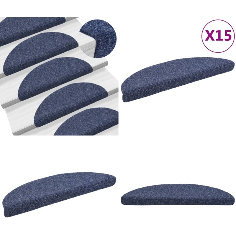 15 Stk. Selbstklebende Treppenmatten Nadelvlies 56x17x3cm Blau - Stufenmatte - Treppenmatte - Treppenschutz - Laufband - Trittsicherheit - Home &