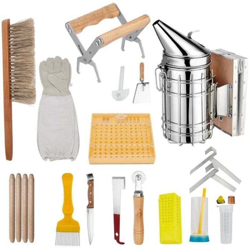 15-teiliges Imker-Starterset: Bienenstock-Set, Imkerwerkzeug, Imkerzubehör inklusive Smoker, Bienenbürste, Entdeckelungsschaber, Imkerhandschuhe,