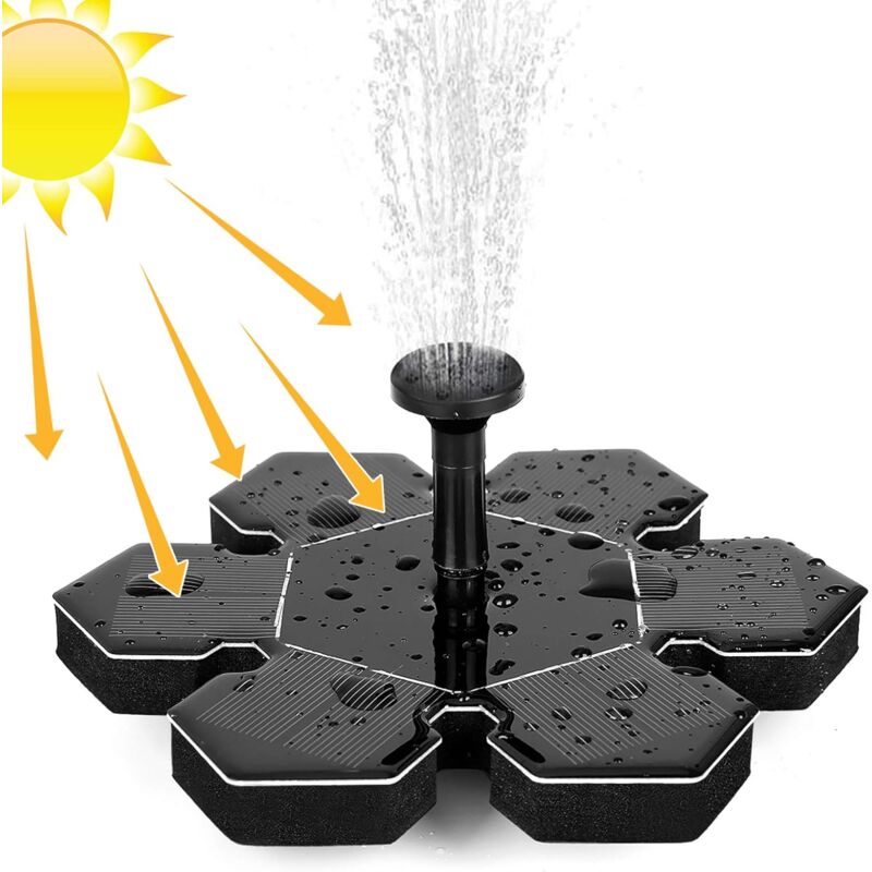 1,5 w Solarbrunnen für den Außenbereich, Solar-Wasserpumpe, Solar-Teichpumpe mit Batterie und 4 Düsen, Solar-Brunnenpumpe, Mini-Schwimmbrunnen für