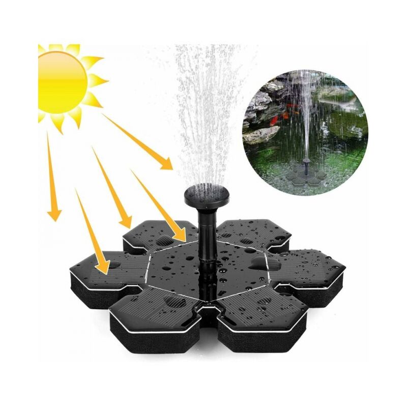 1,5 w Solarbrunnen, Solar-Wasserpumpe, Solar-Teichpumpe mit Batterie und 4 Düsen, Solar-Brunnenpumpe, Mini-Schwimmbrunnen für dekorative