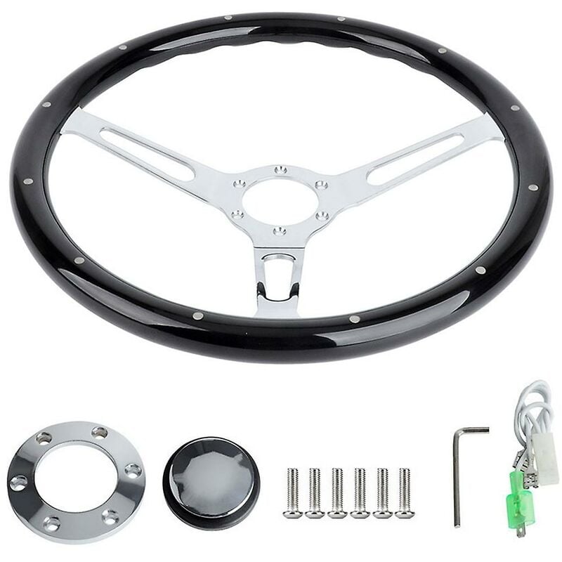 15 Zoll 380 mm Auto-Lenkrad, Holz, genieteter Griff, Sport-Lenkrad für Chevy, Schwarz