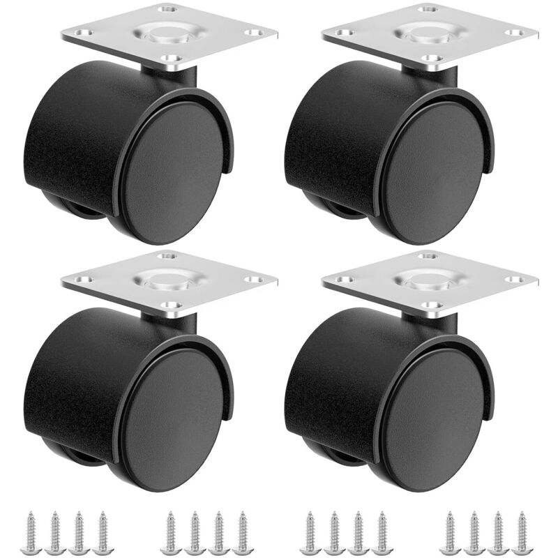 Jalleria - 1,5-Zoll-Möbelrollen, 4er-Pack Kunststoffrollen für Karren, Möbel, Kinderbetten, Küchen, Schränke und Tische