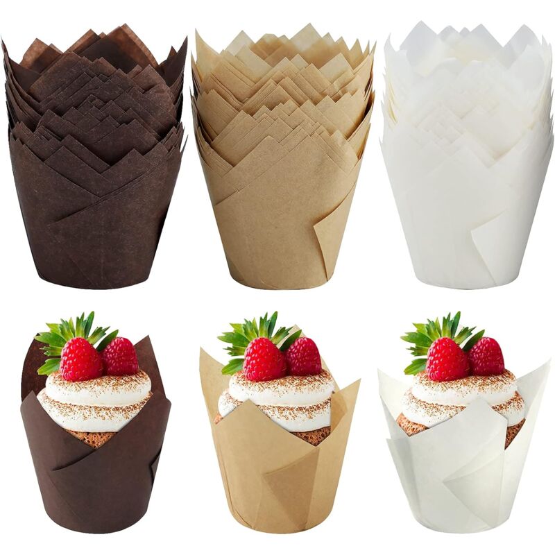 Ersandy - 150 Stück Muffinförmchen, Backpapier, Tulpenform, Backpapierförmchen, Cupcakes und Muffins für Hochzeit, Party, Geburtstag, 5 cm