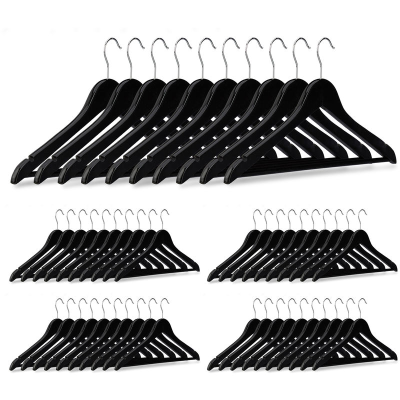Kleiderbügel im 50er Set, Hosenstange, für Röcke, Hemden, Jacken, Haken 360° drehbar, stabil, Holz, schwarz - Relaxdays