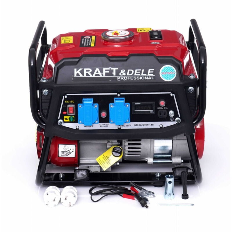Kraft&Dele Stromerzeuger 3PS 1500W Steckdose 2x 230V, 1x 12V Benzin Stromaggregat Notstromaggregat Stromgenerator